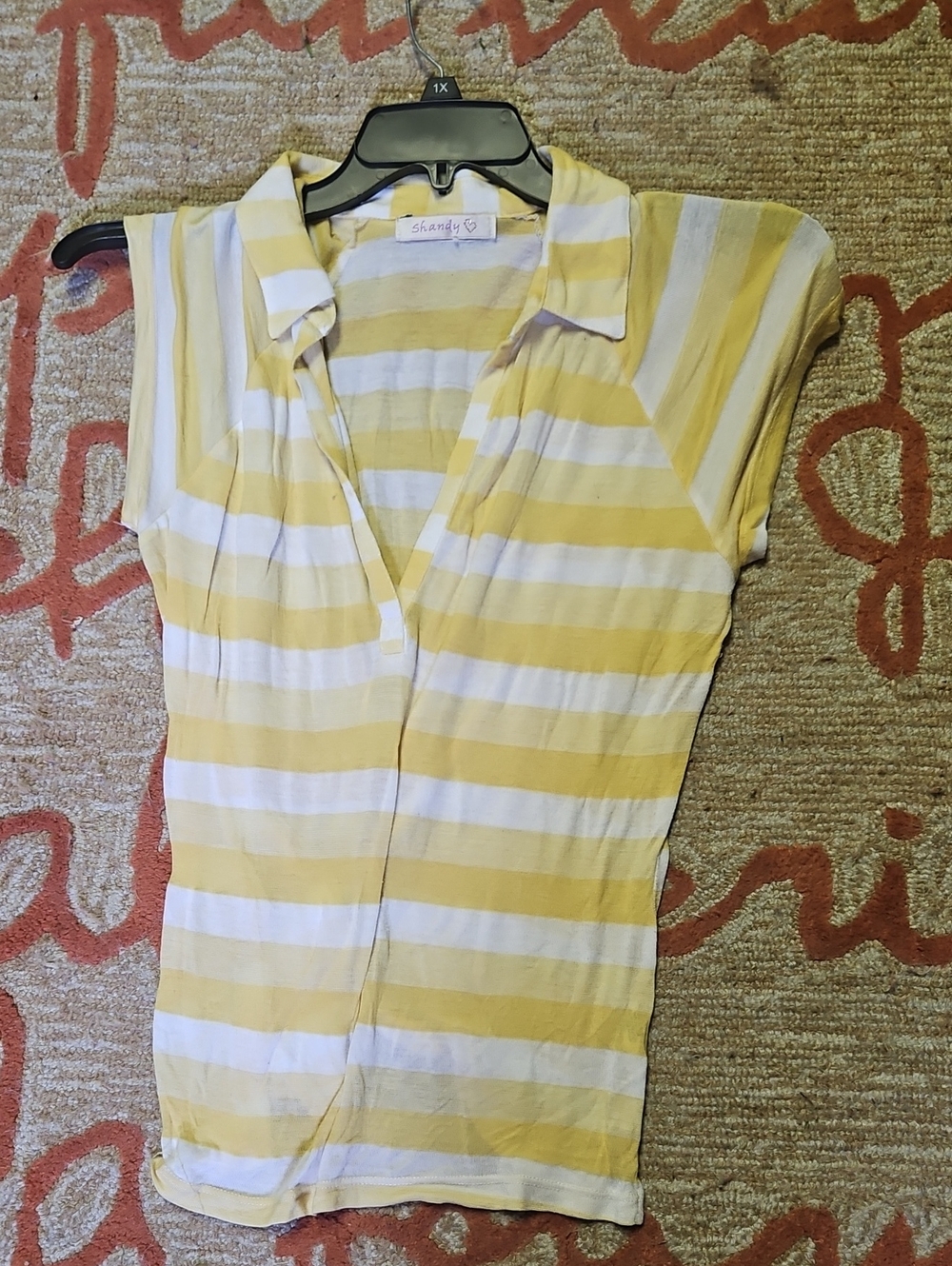 SHAN Yellow and White Striped Short Sleeve Polo Top